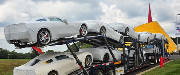 First Shipment of R8C Delivery Corvette Stingrays Arrive at the National Corvette Museum