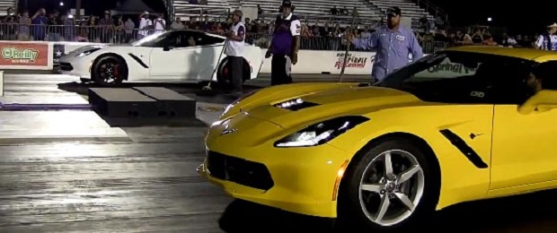 Two C7 Corvette Stingrays at the Drag Strip