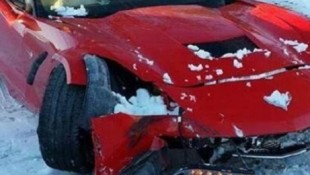 Red 2014 Corvette Stingray Crashes in Snow