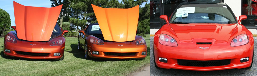 evo C6 cab daytona orange C6-Corvettes-Daytona-Sunset-Orange-Metallic-Left-Atomic-Orange-Middle-Inferno-Orange-Right
