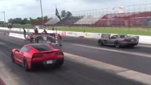 Woman in C7 Rattles Man in Viper on Drag Strip