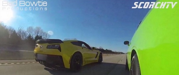VIDEO: C7 Corvette Z06 vs. 2015 Challenger Hellcat vs. 2014 GT500