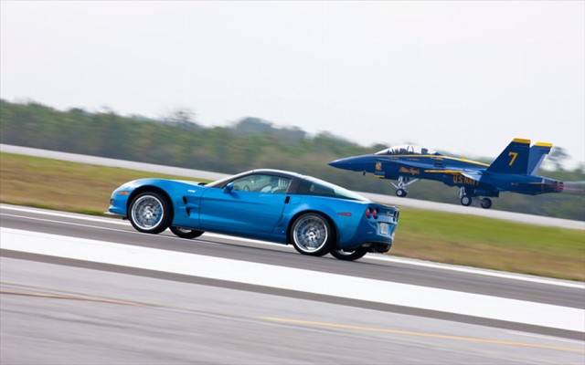 Throwback Thursday: Blue Devil Corvette VS Blue Angel Fighter Jet