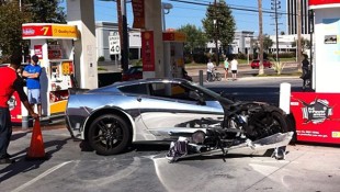 Chromed-Out Corvette C7 Crashes Into Gas Station