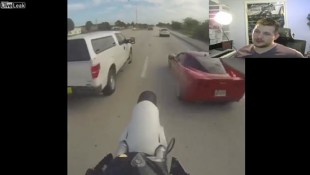 Motorcyle Popping Wheelie Into Corvette Caught on Camera