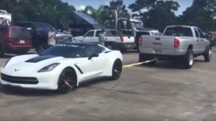 C7 Corvette Z06 Blocking Parking Lot Towed by Bystander