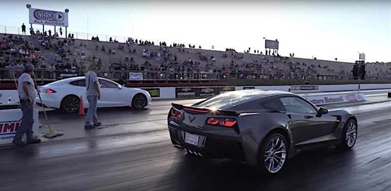 Tesla P90D Defeats New Corvette Z06 at Drag Strip