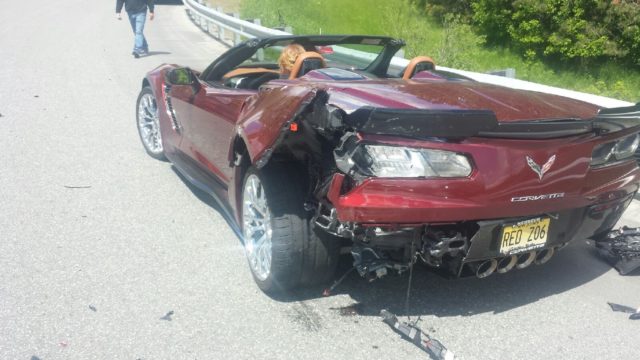 Totaled Red Corvette Z06