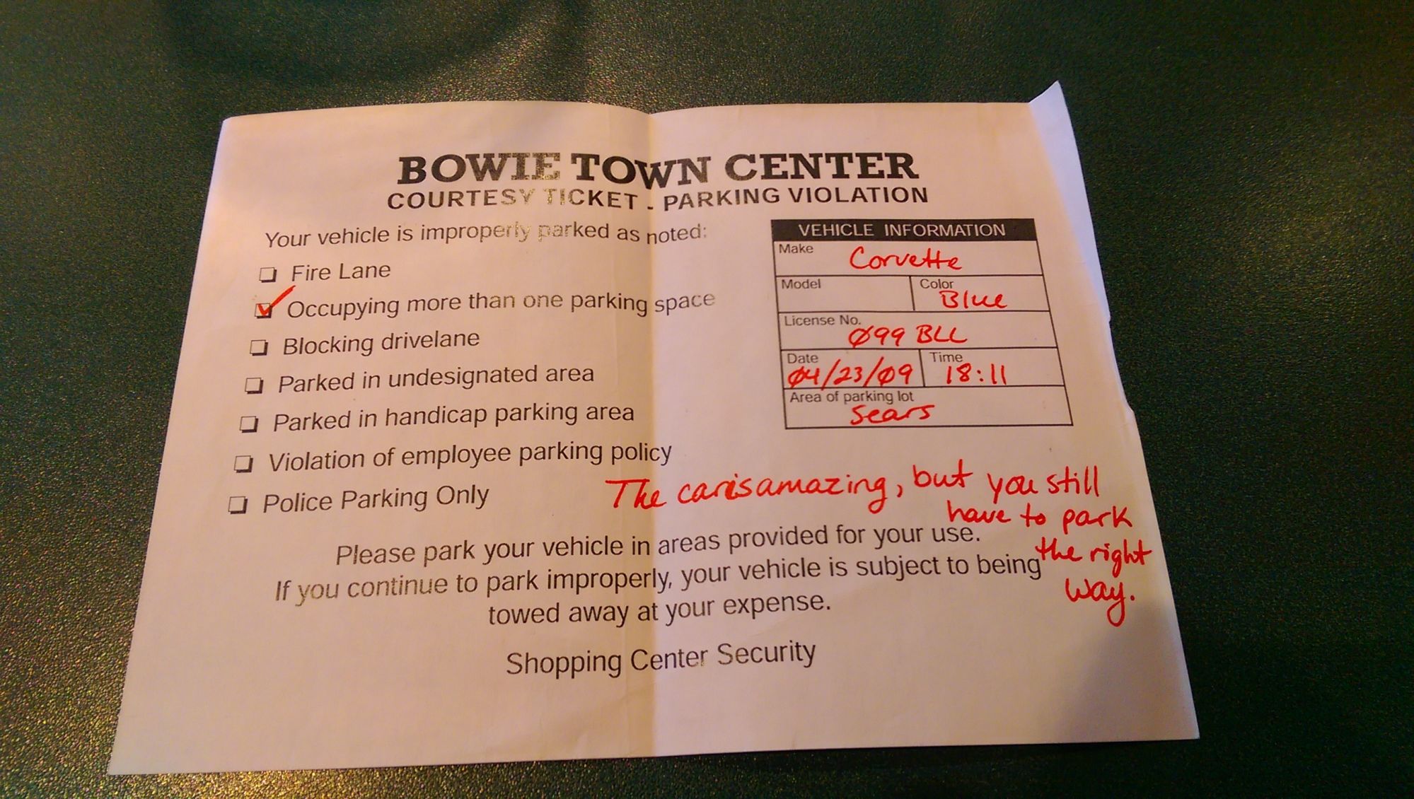 Courtesy Parking Ticket