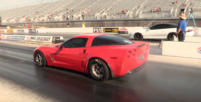 A Drag racing C6 Corvette with a big shot of nitrous.