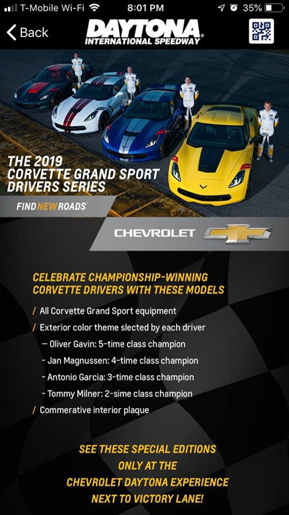 Corvette Grand Sport Drivers Series App View