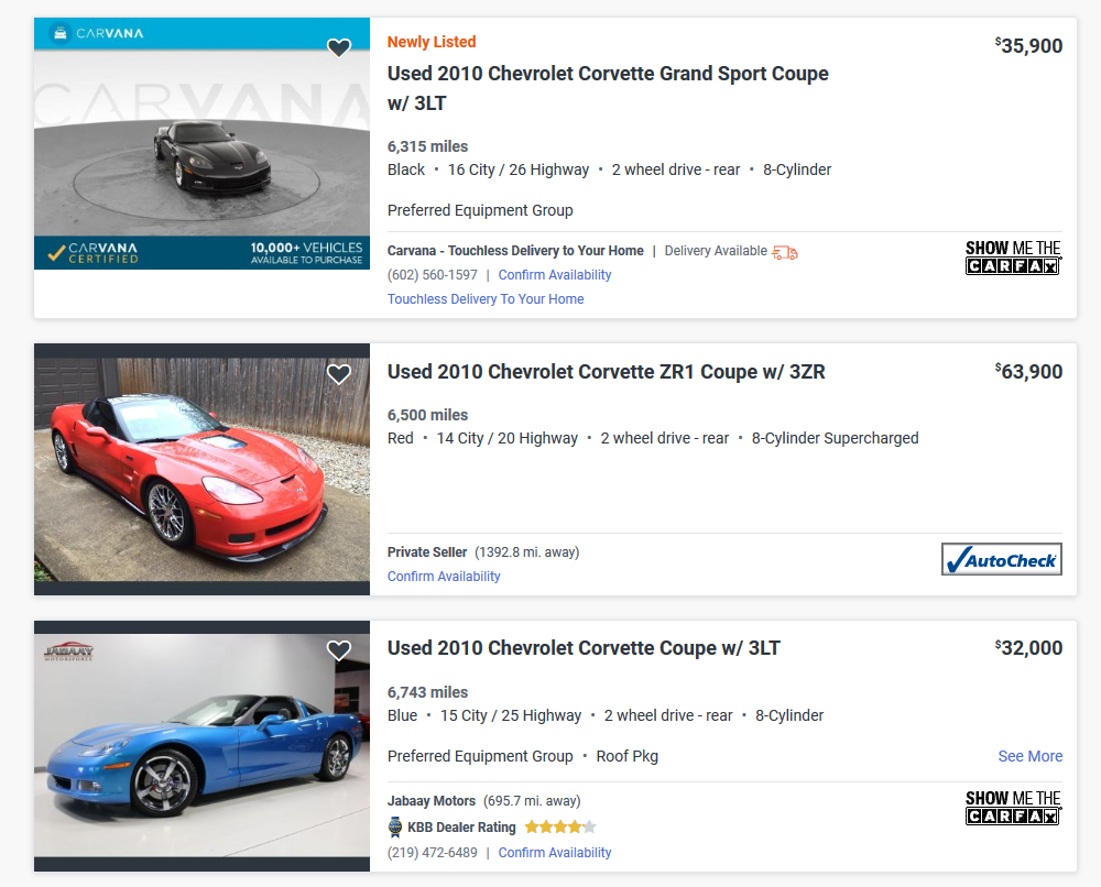 autotrader used Corvettes for sale