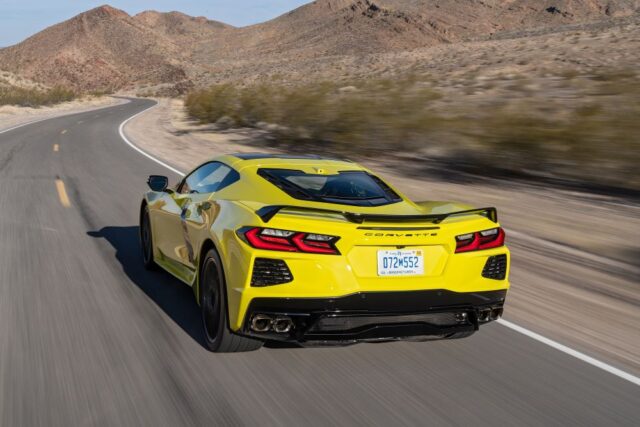Yellow C8 Corvette rear view