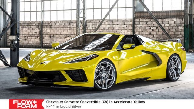 FF11 HRE FlowForm wheels, Accelerate Yellow C8 Corvette front