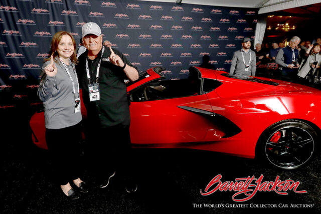 Rick Hendrick & Mary Barra with C8 Corvette No. 1