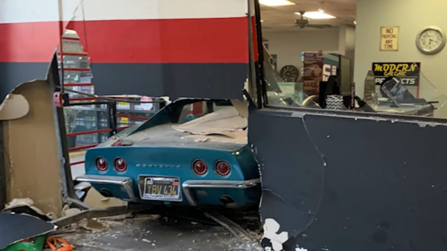 C3 Corvette Crashes Into Shop