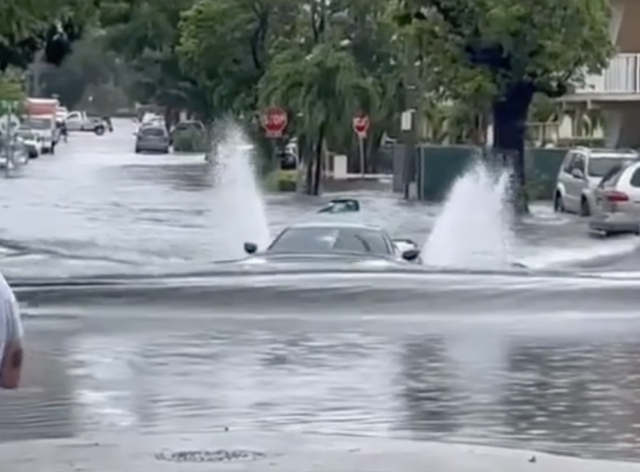 C8 Corvette Drives Through Deep Flood Waters