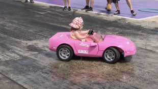 Little Girl Rips Donuts In Barbie Corvette