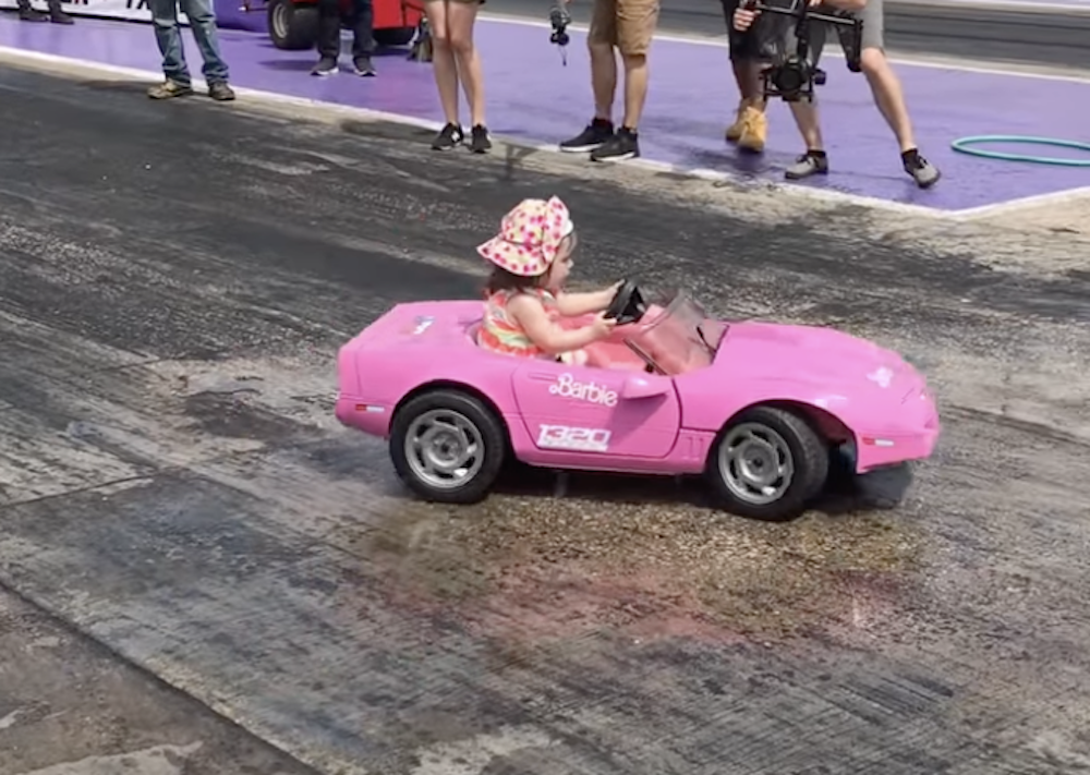 Little Girl Rips Donuts In Barbie Corvette