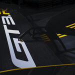 Close up view of high wing spoiler on 2024 Chevrolet Corvette Z06 GT3.R. Pre-production model shown. Actual production model may vary. Model year 2024 Corvette Z06 GT3.R will be available later this year.