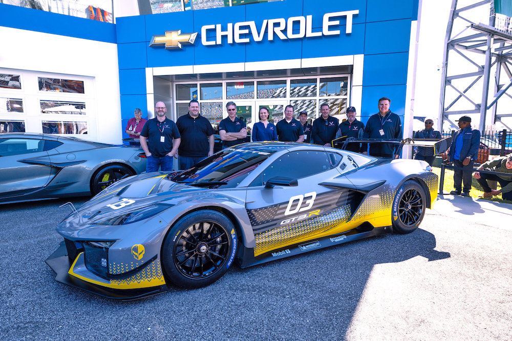 Chevrolet unveils the Corvette Z06 GT3.R racecar Friday, January 27, 2023 at Daytona International Speedway in Daytona Beach, Florida. The Corvette Z06 GT3.R is based on the high-performance Corvette Z06 super car and features more production content than any previous racing Corvette. The Z06 GT3.R will make its competition debut at the 2024 Rolex 24 At Daytona. (Photo by Richard Prince for Corvette Racing)
